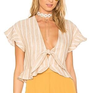 Revolve Tularosa Winnie Blouse Natural Stripe Shirt Linen Crop Top Large